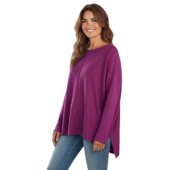 Eileen Fisher Merino Wool Purple Pullover Top Sweater Womens L Boxy Minimalist - Picture 1 of 16